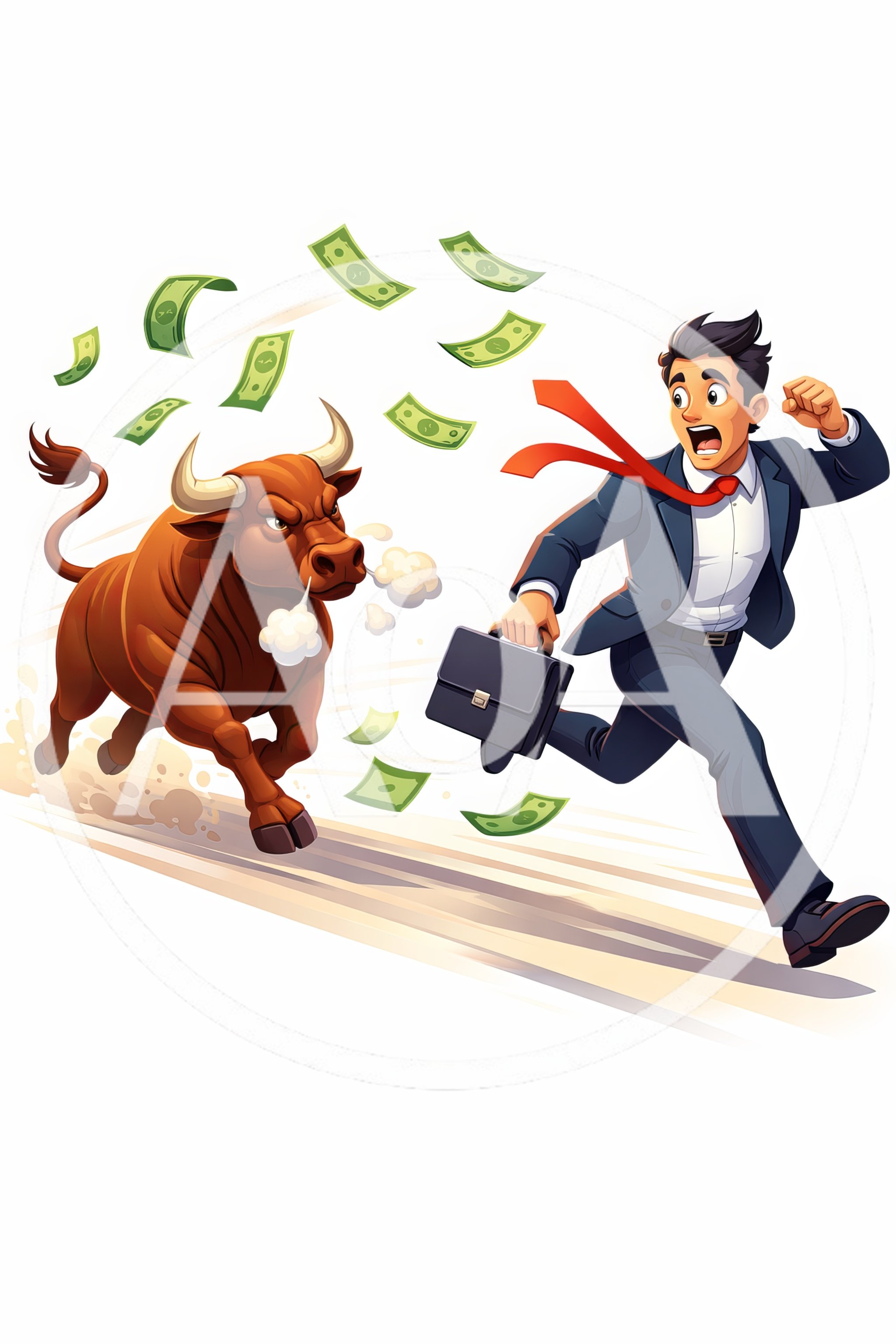 Businessman Running Away From An Aggressive Charging Bull