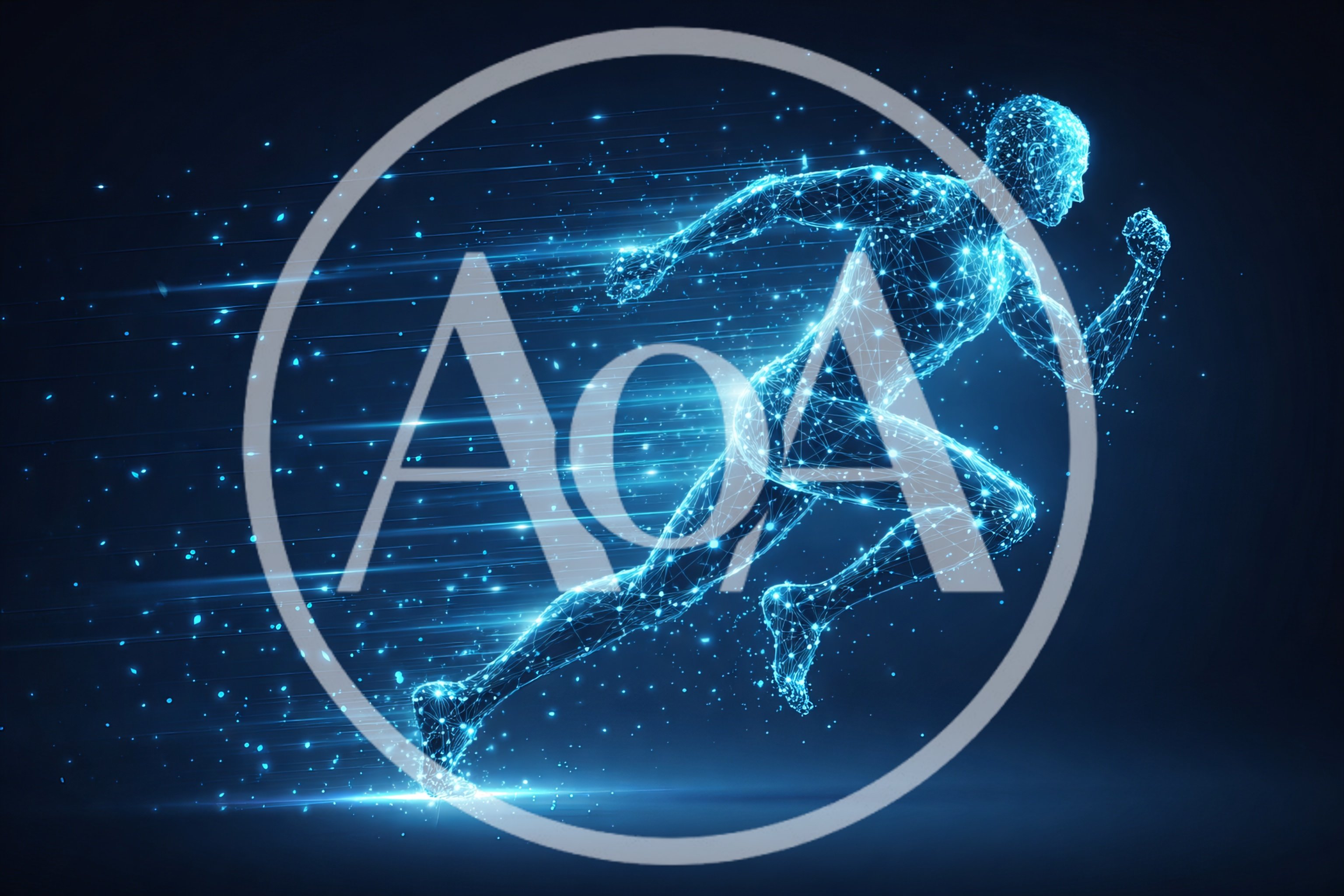 Digital Wireframe Human Figure Running At High Speed