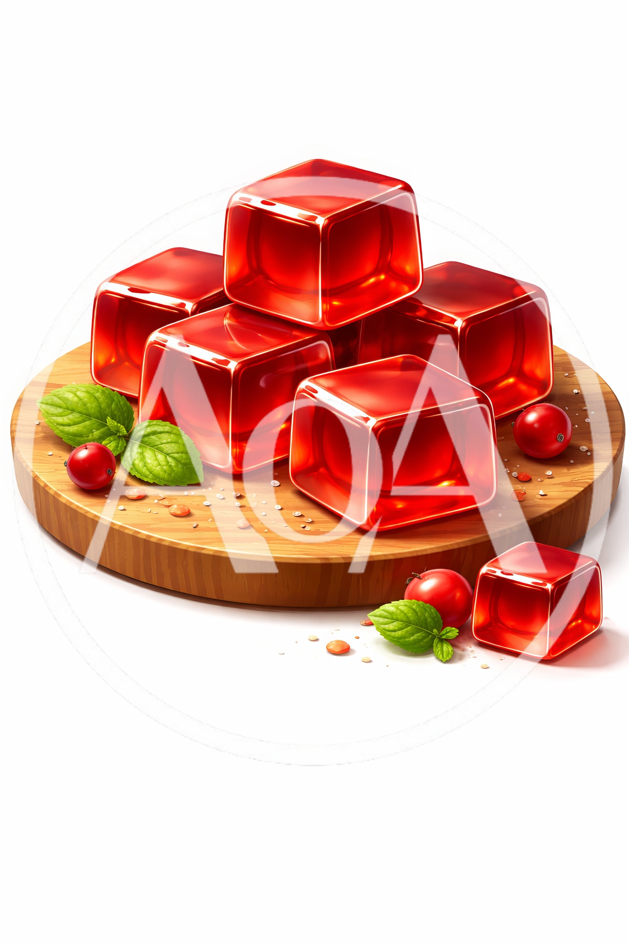 Red Jelly Cubes on Wooden Cutting Board
