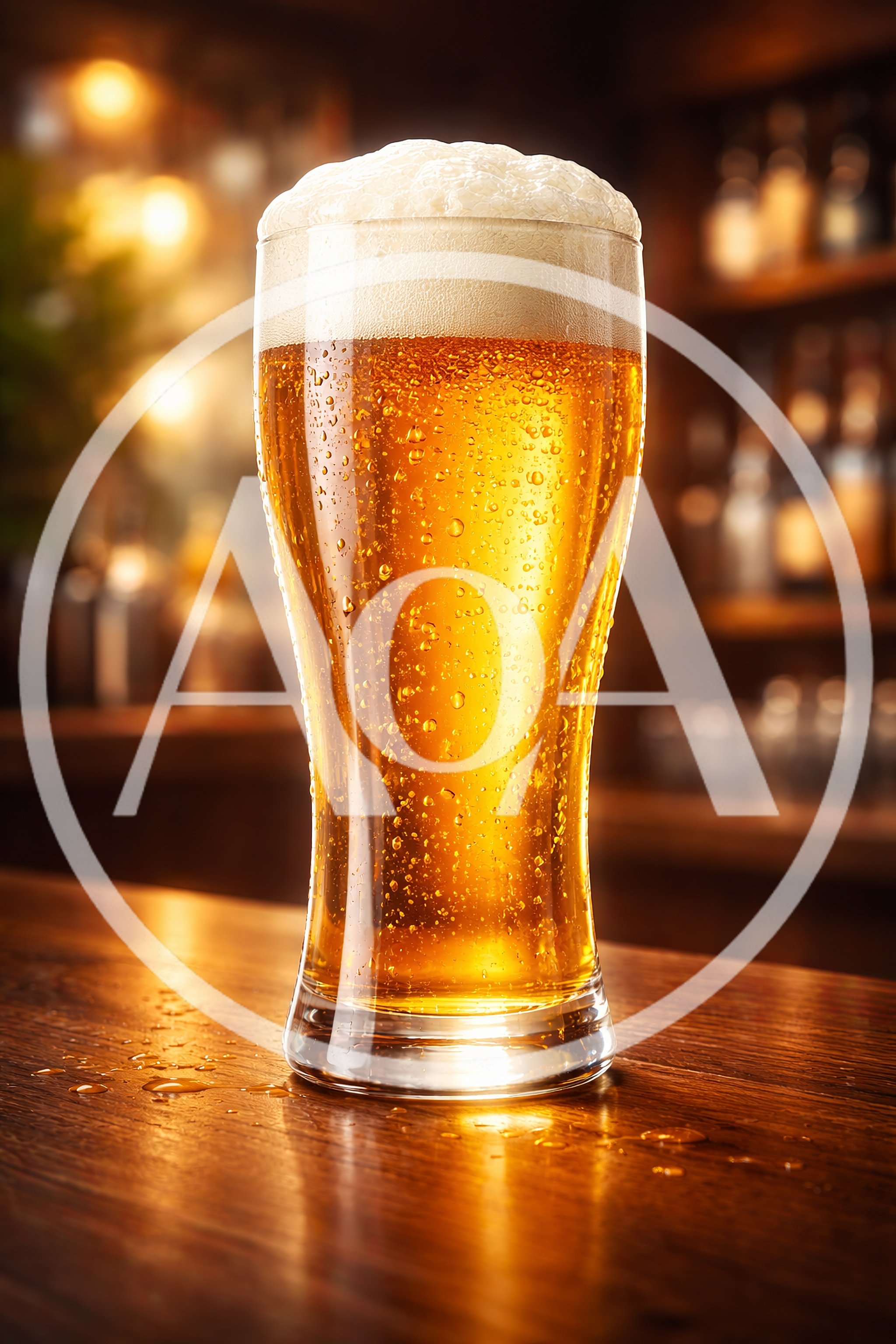 Cold Glass Of Golden Beer On A Bar Counter