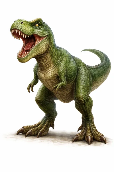 Realistic Green Tyrannosaurus Rex Standing On White Background