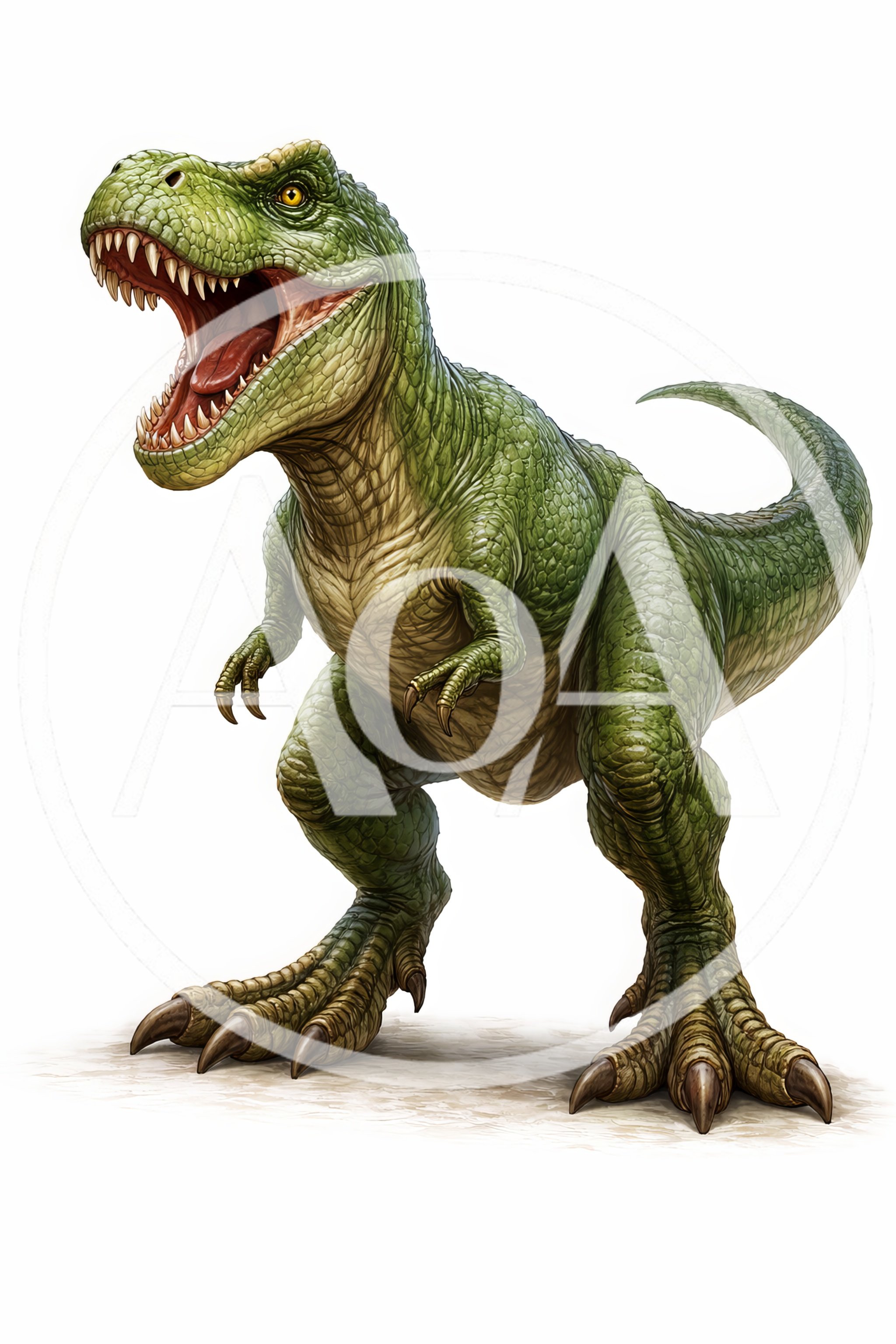 Realistic Green Tyrannosaurus Rex Standing On White Background