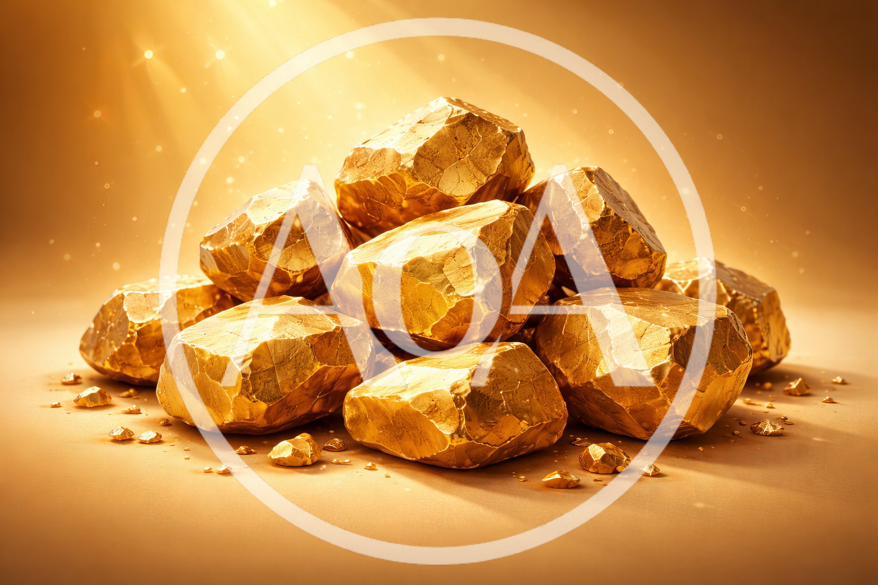 Pile Of Shiny Gold Nuggets On Golden Background