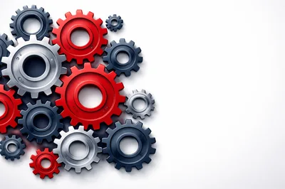 Interlocking Mechanical Gears On White Background