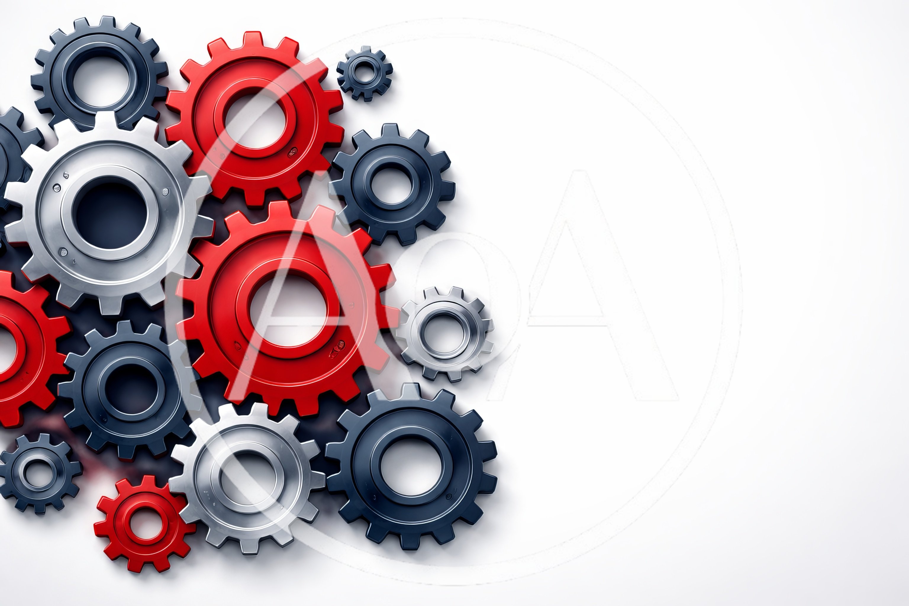 Interlocking Mechanical Gears On White Background
