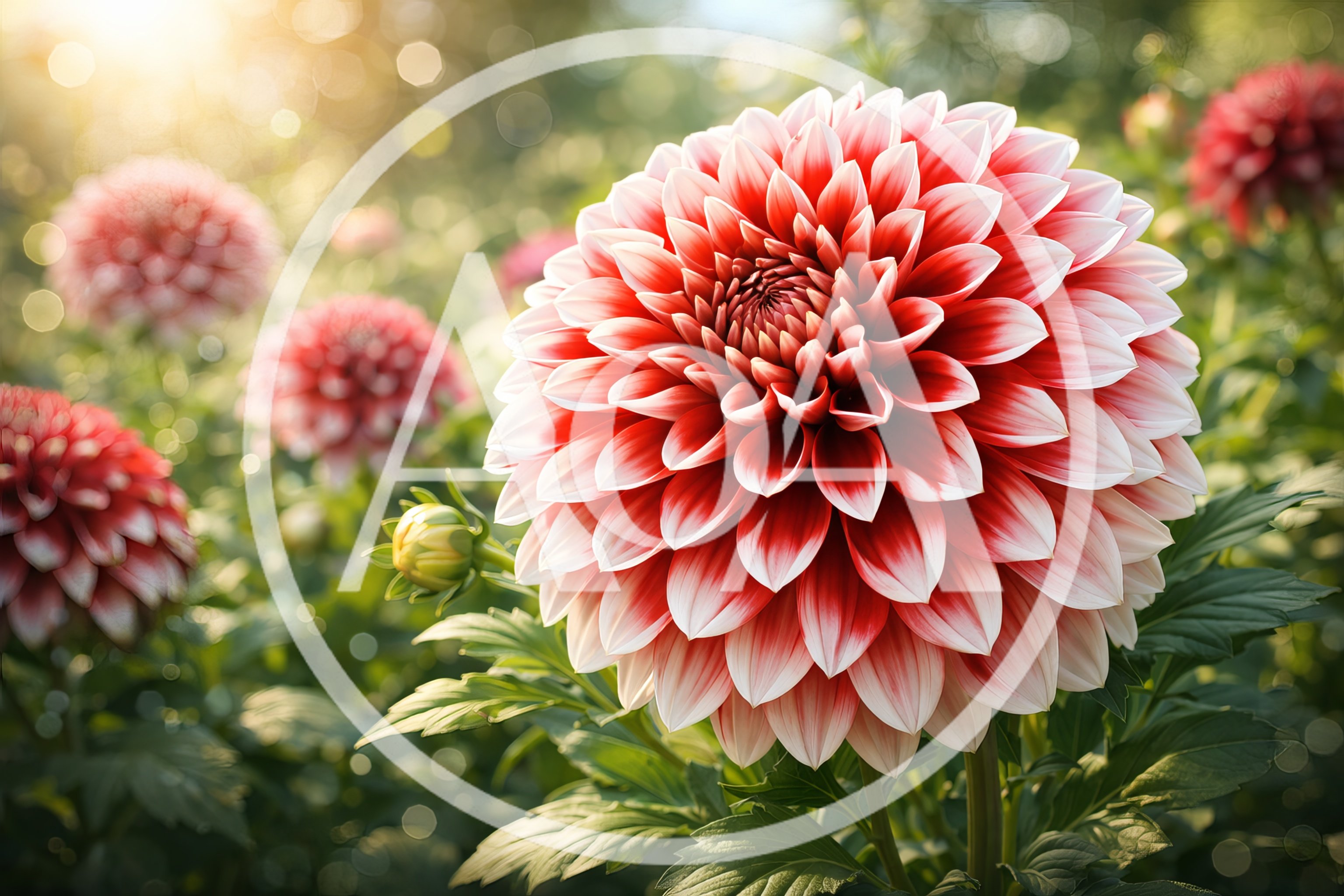 Vibrant Red And White Dahlia Flower In Garden