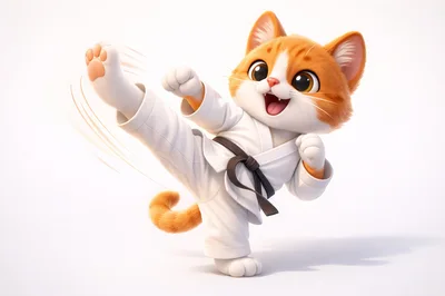 Cute Cartoon Cat Performing A Karate Kick