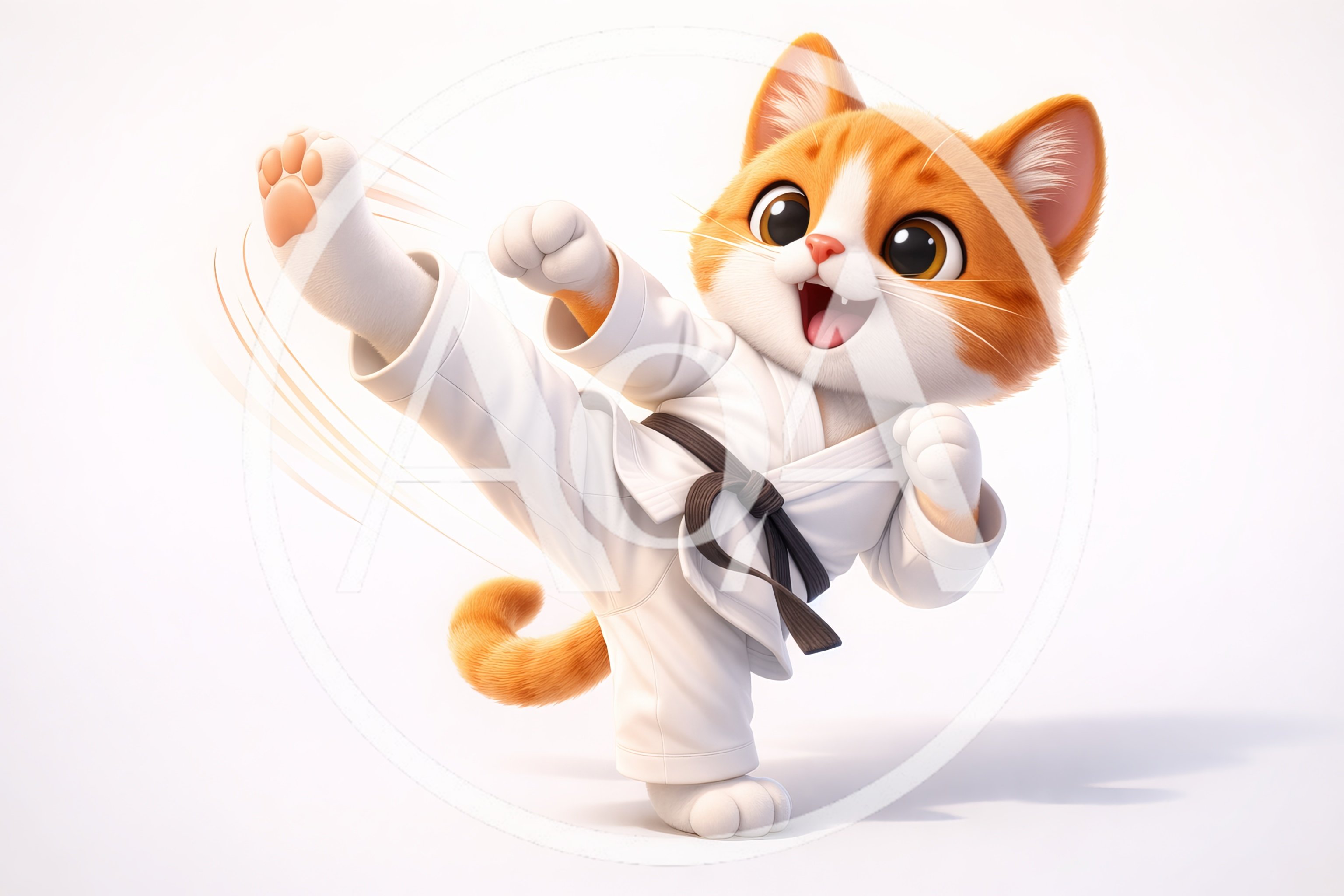 Cute Cartoon Cat Performing A Karate Kick