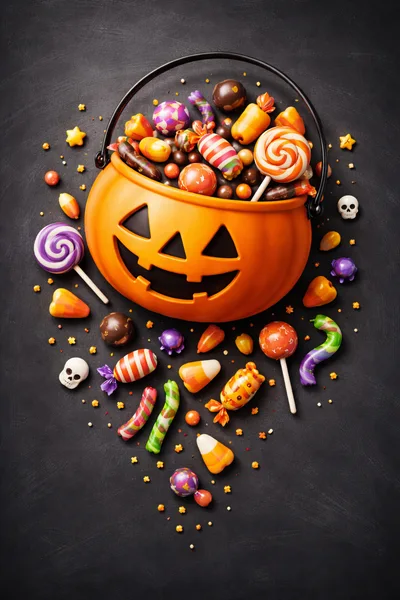 Halloween Pumpkin Bucket Filled With Assorted Candies