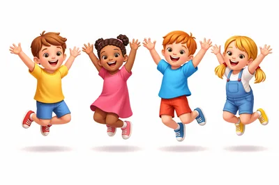 Happy Diverse Children Jumping Together