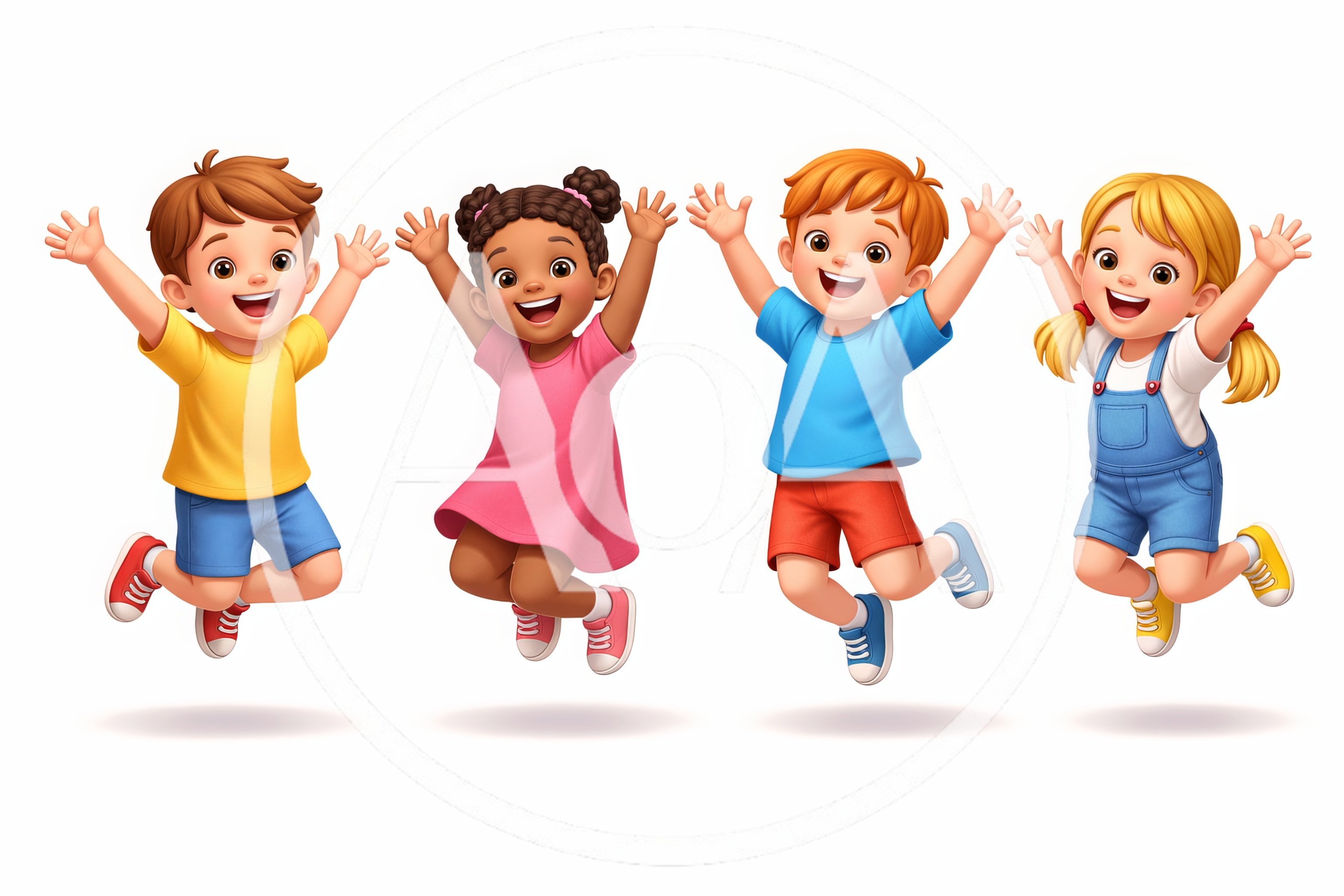 Happy Diverse Children Jumping Together