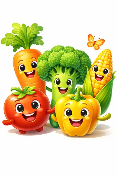 Cute Cartoon Vegetable Characters Group Illustration