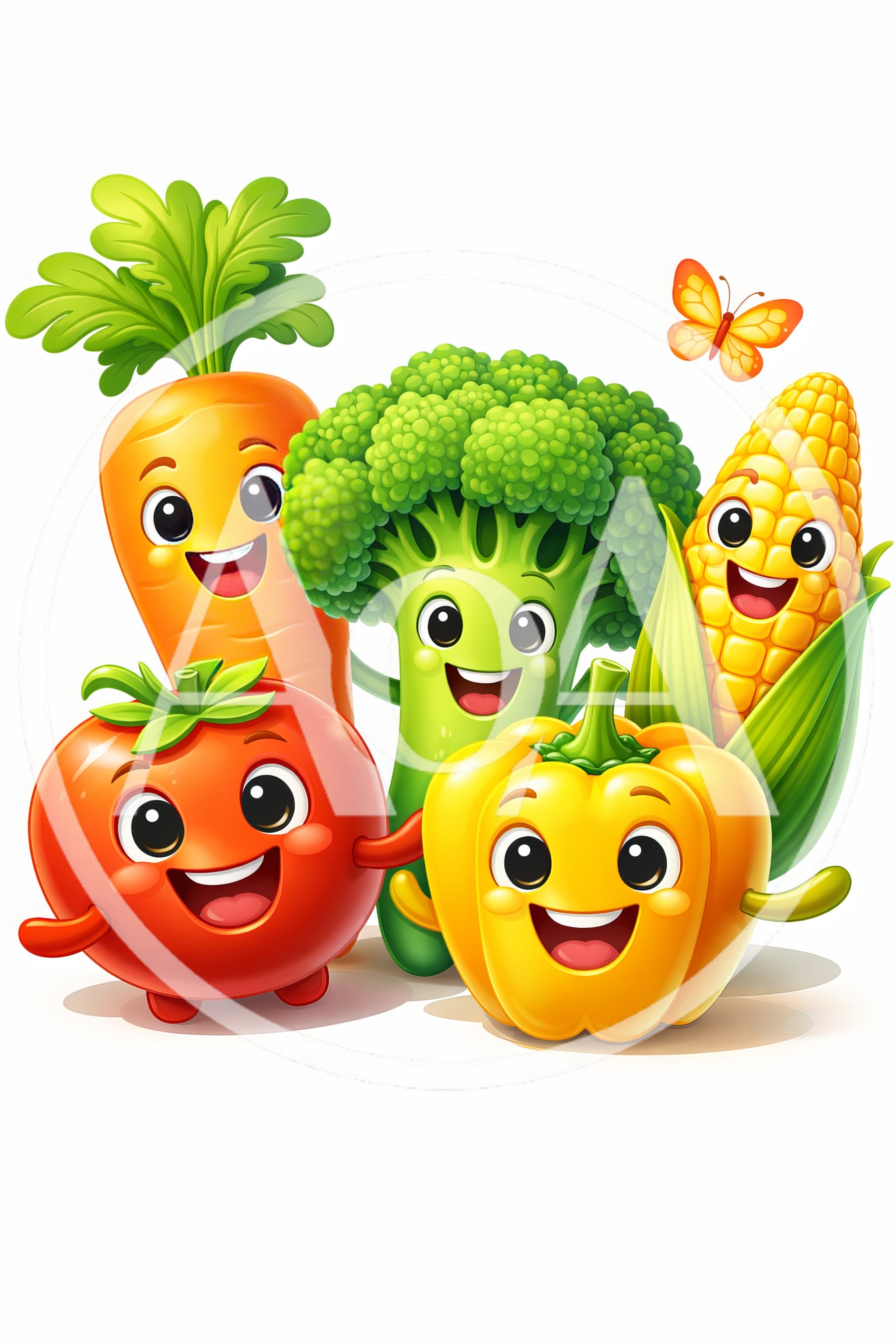 Cute Cartoon Vegetable Characters Group Illustration