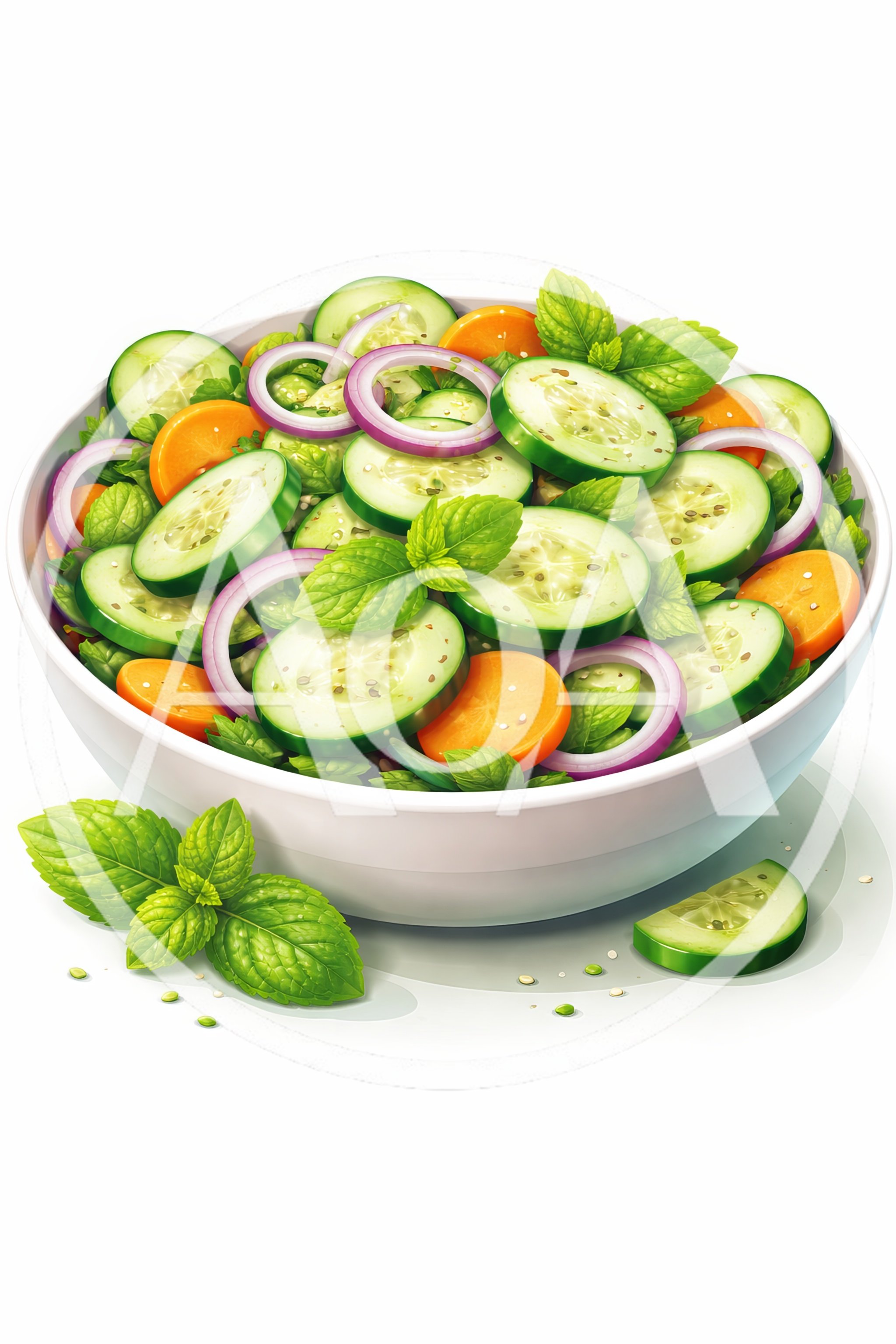 Fresh Cucumber and Carrot Salad in White Bowl