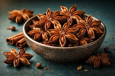 Star Anise Spices in a Rustic Bowl