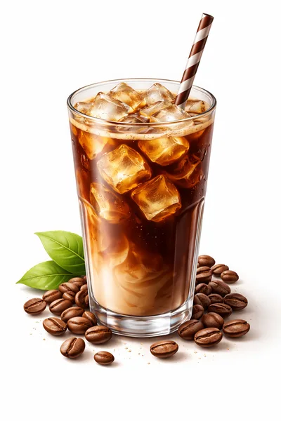 Glass Of Iced Coffee With Milk And Coffee Beans