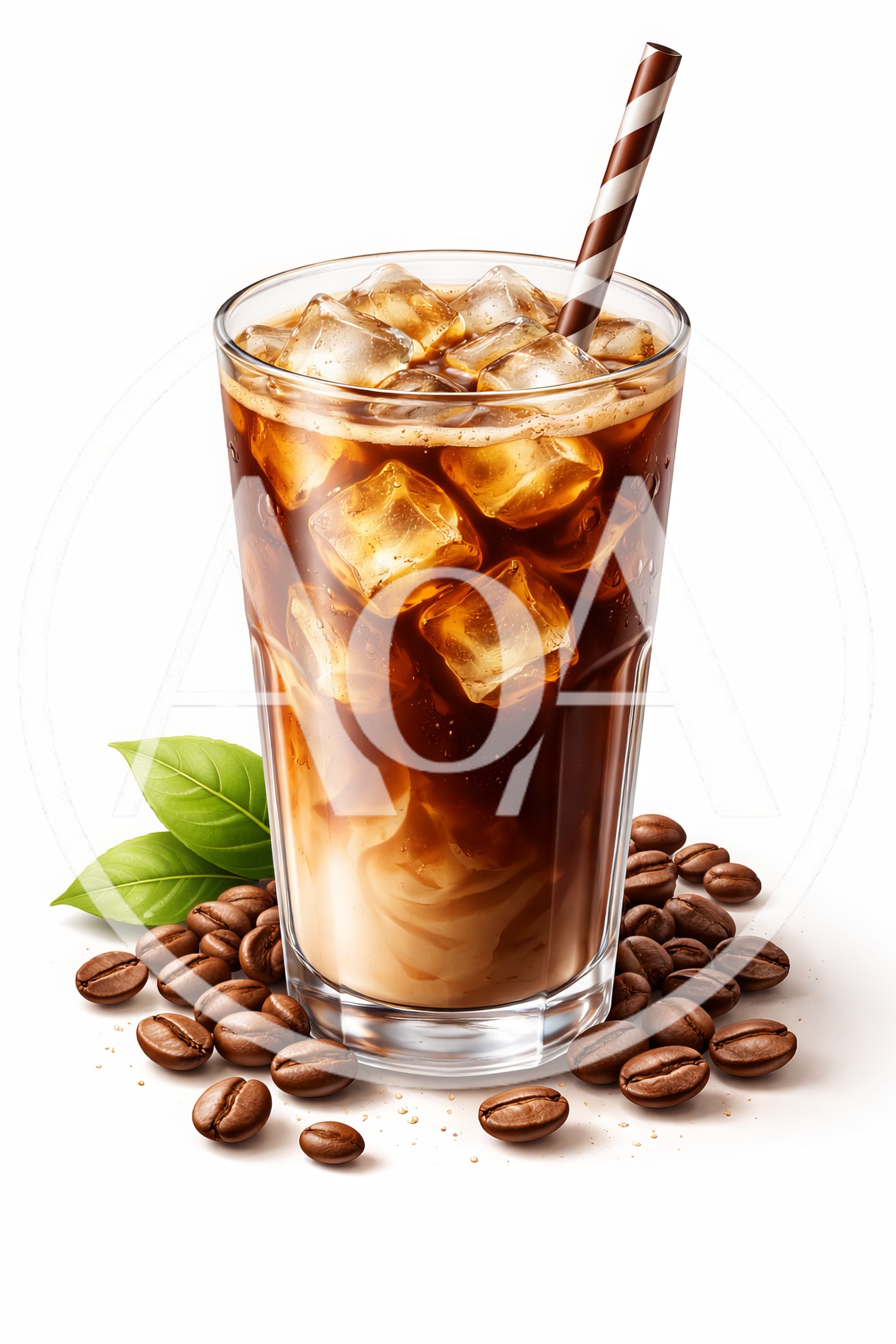 Glass Of Iced Coffee With Milk And Coffee Beans