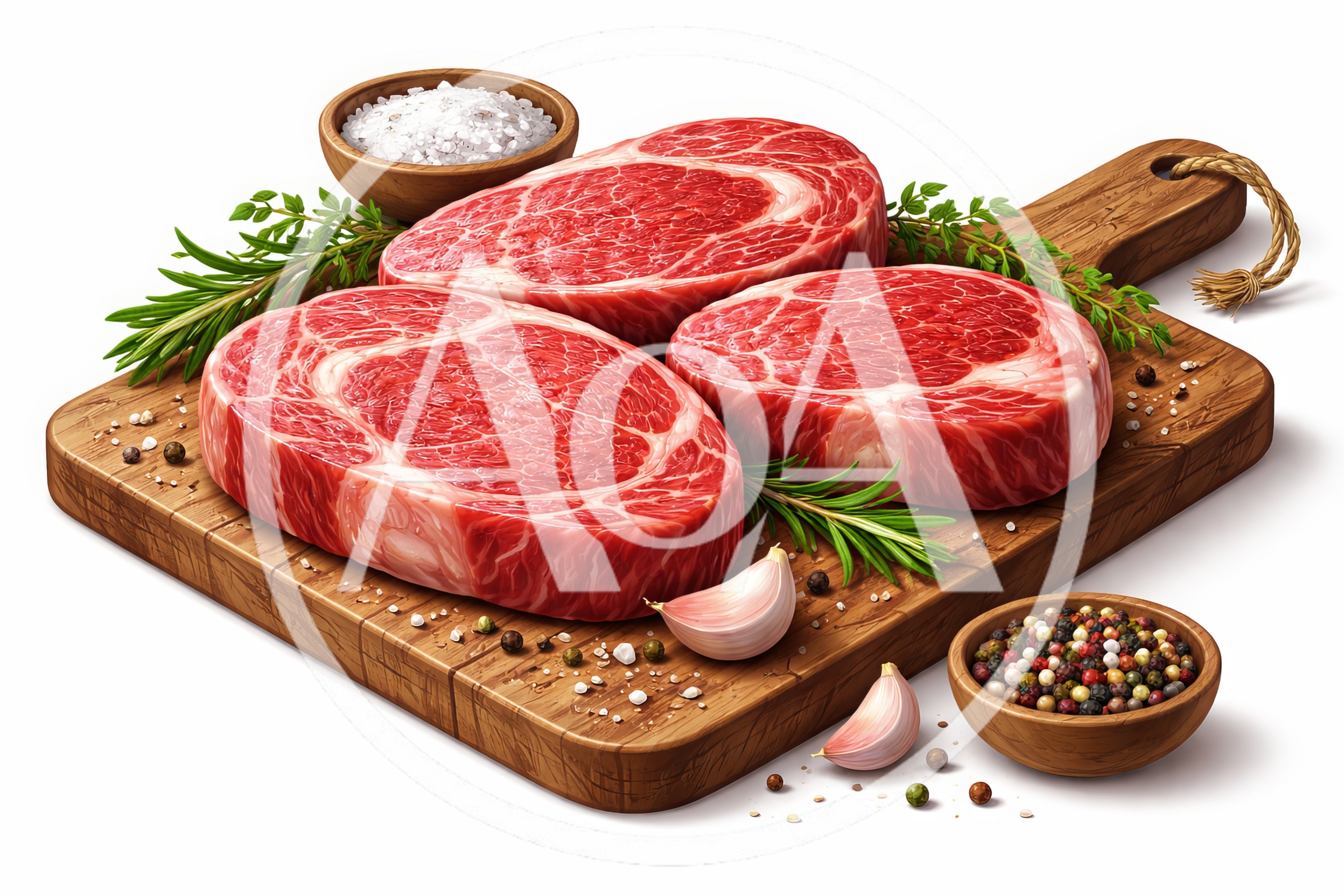 Raw Ribeye Steaks On A Wooden Cutting Board