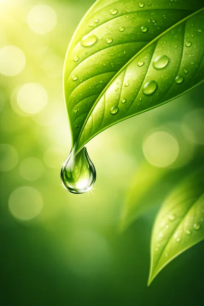 Water Droplet Falling From A Fresh Green Leaf