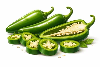 Fresh Green Jalapeno Peppers Whole And Sliced