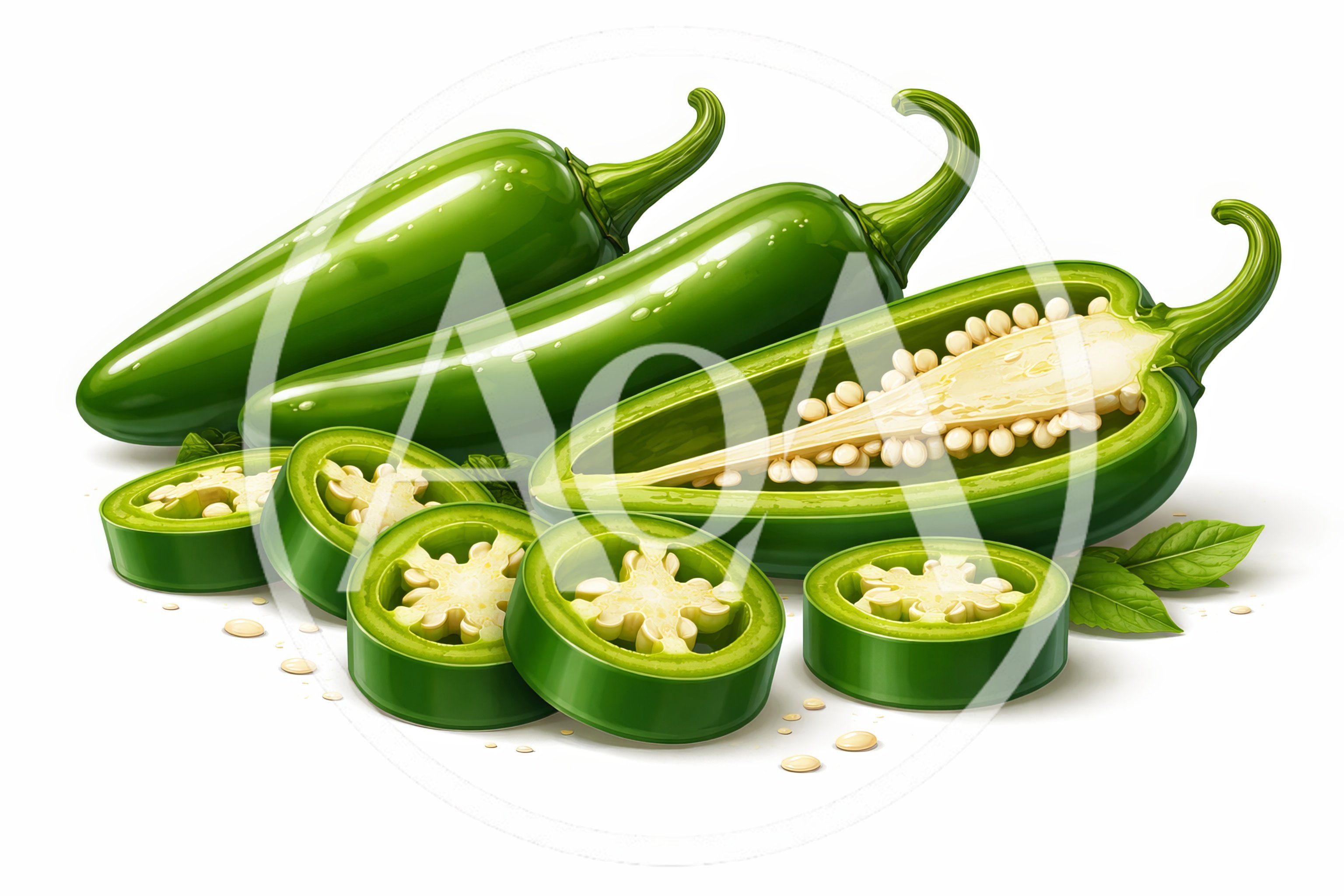 Fresh Green Jalapeno Peppers Whole And Sliced