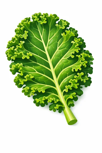 Fresh Green Curly Kale Leaf Isolated On White Background