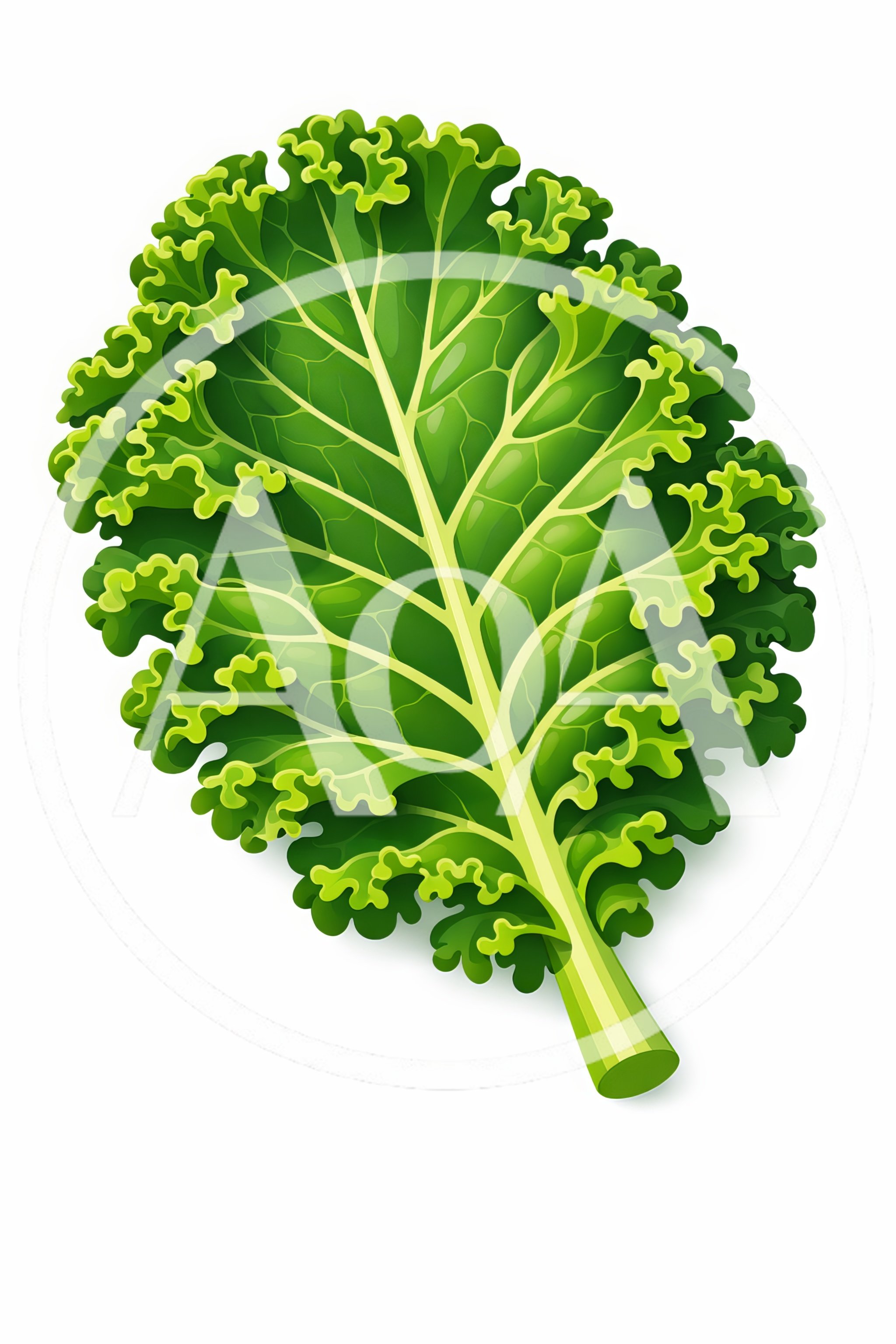 Fresh Green Curly Kale Leaf Isolated On White Background