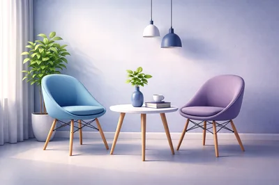 Modern Minimalist Living Room With Two Chairs And Table
