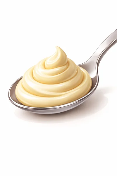 Creamy Mayonnaise Swirl On A Silver Spoon