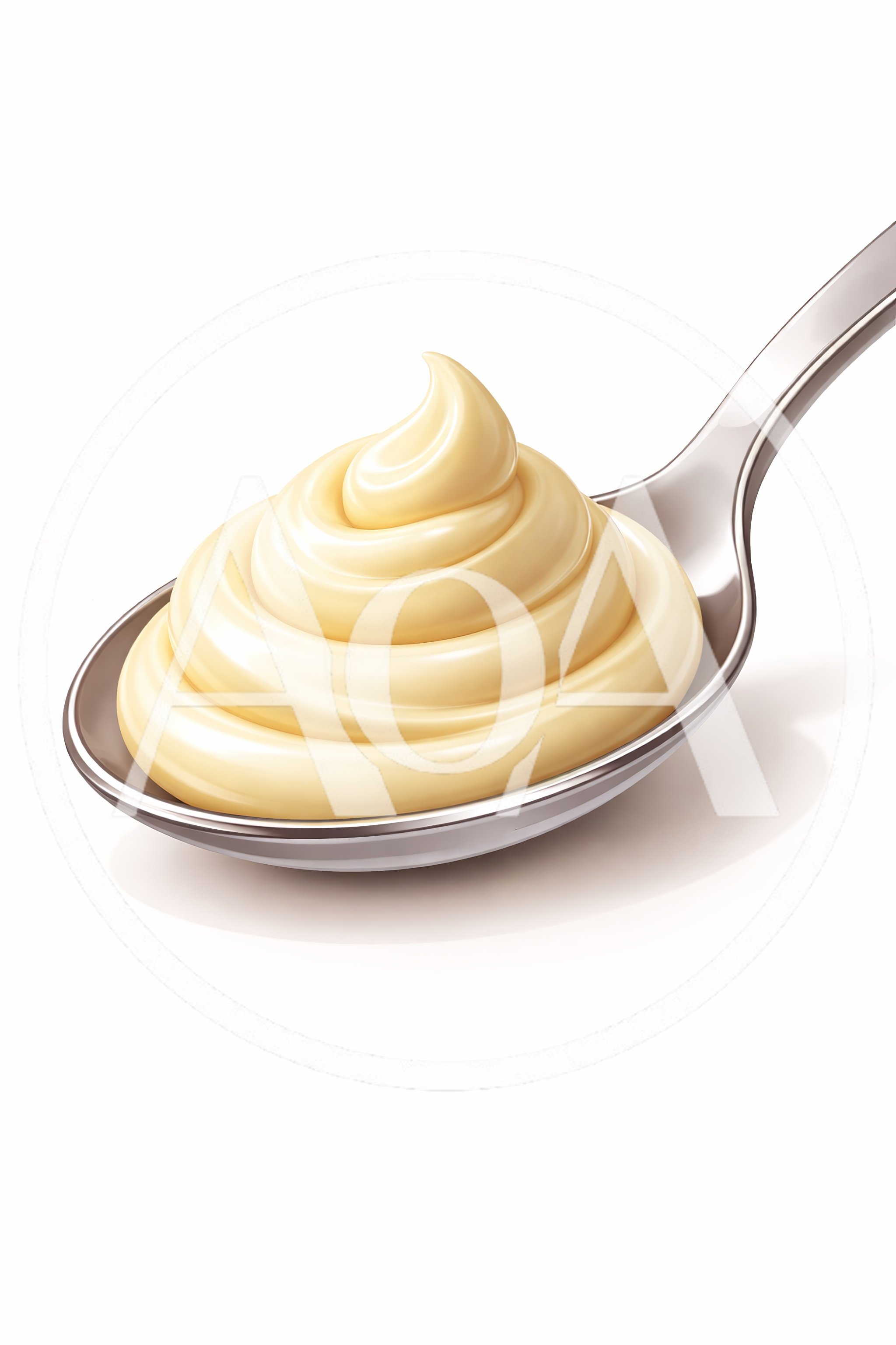 Creamy Mayonnaise Swirl On A Silver Spoon