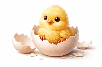 Cute Fluffy Yellow Chick Hatching From An Egg