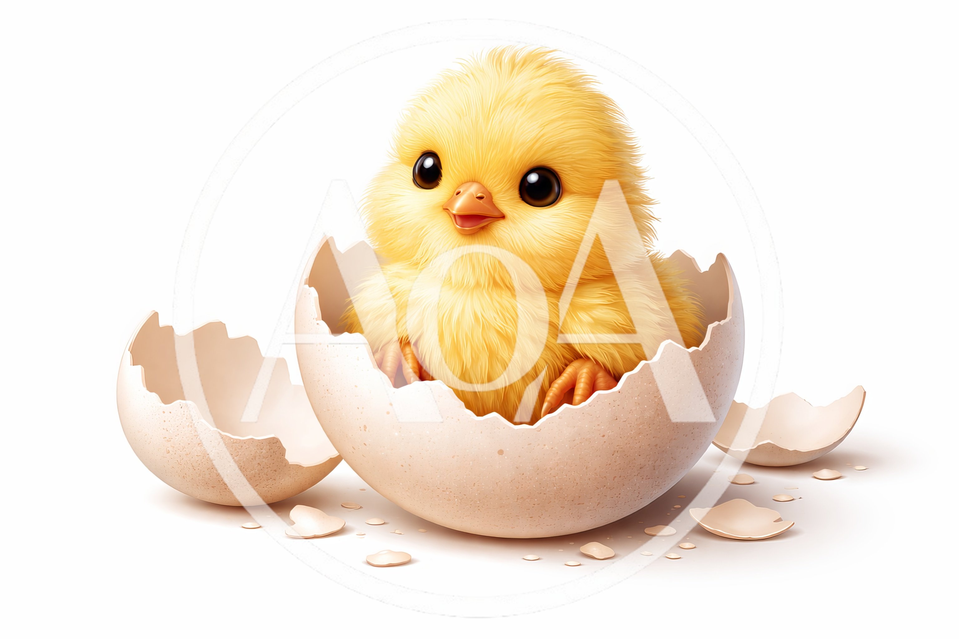 Cute Fluffy Yellow Chick Hatching From An Egg