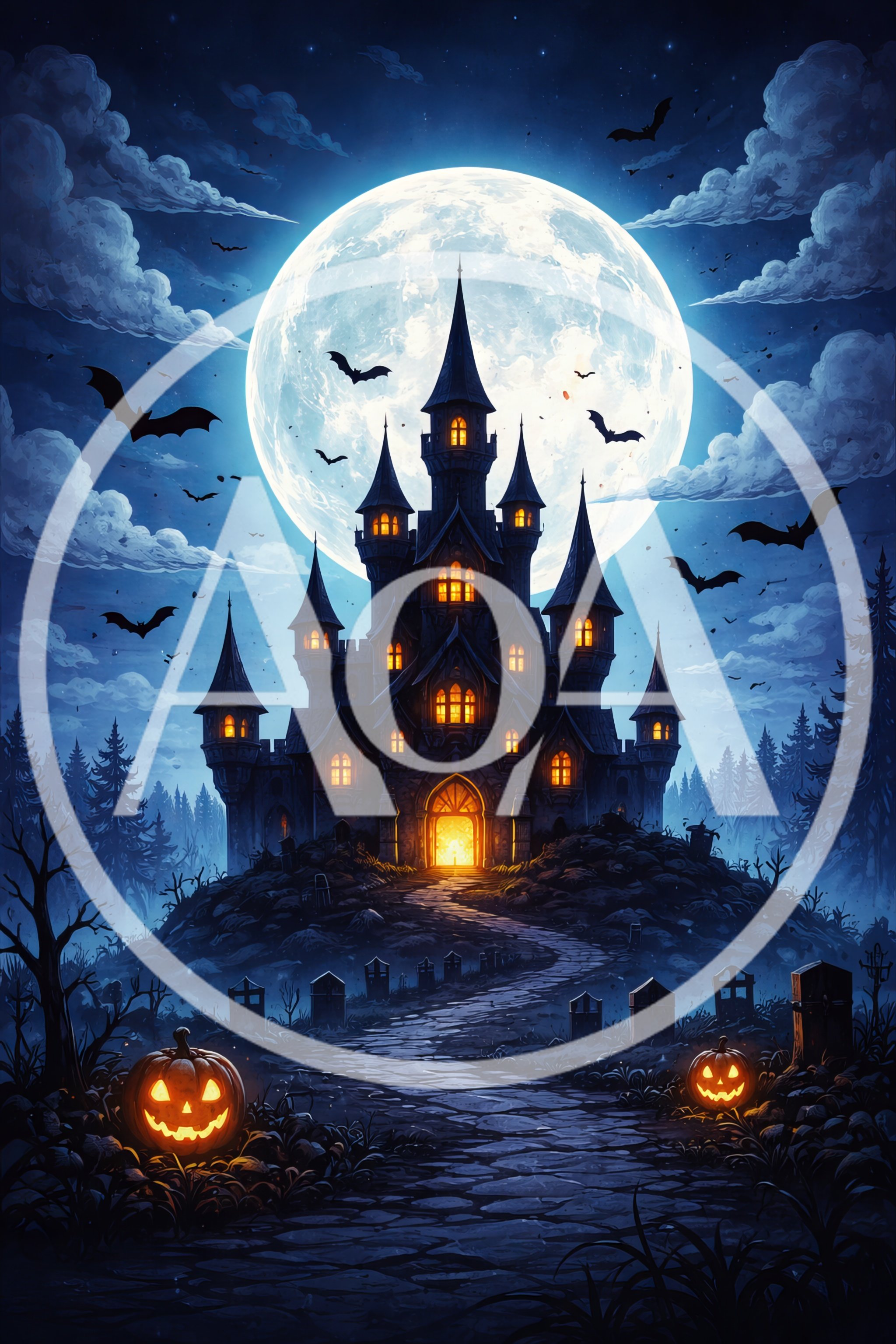 Spooky Haunted Castle Under Full Moon