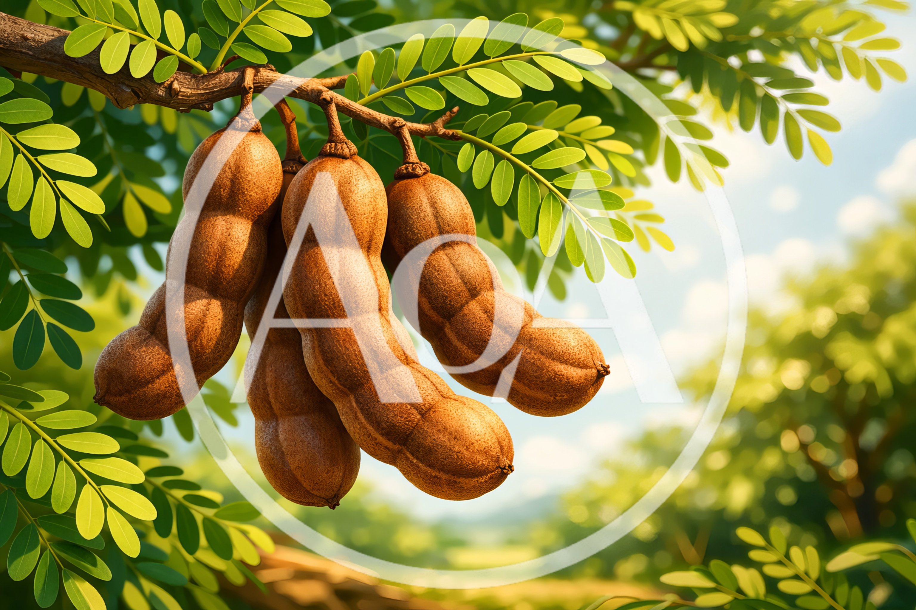 Ripe Tamarind Pods Hanging From A Tree Branch
