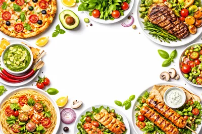 Assorted Gourmet Dishes Arranged In A Culinary Frame
