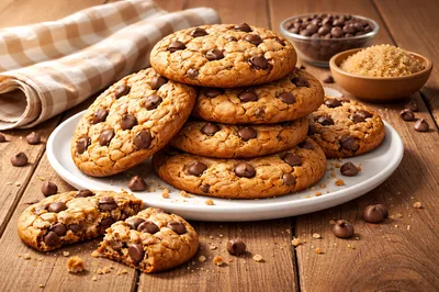 Stack of Freshly Baked Chocolate Chip Cookies