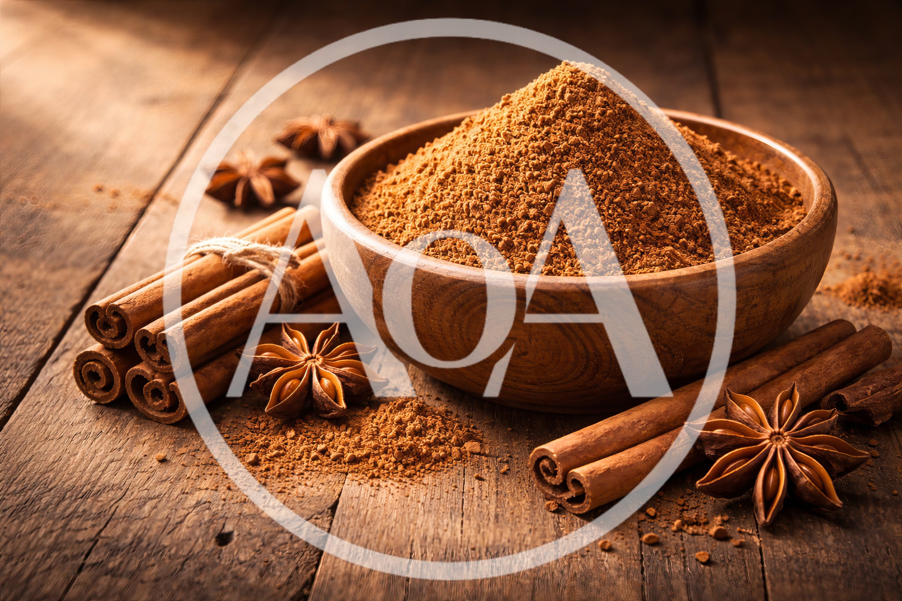 Cinnamon Powder and Spices on Rustic Wooden Table