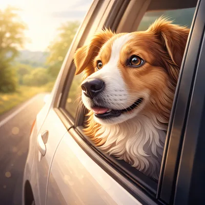 Happy Dog Looking Out Of A Car Window