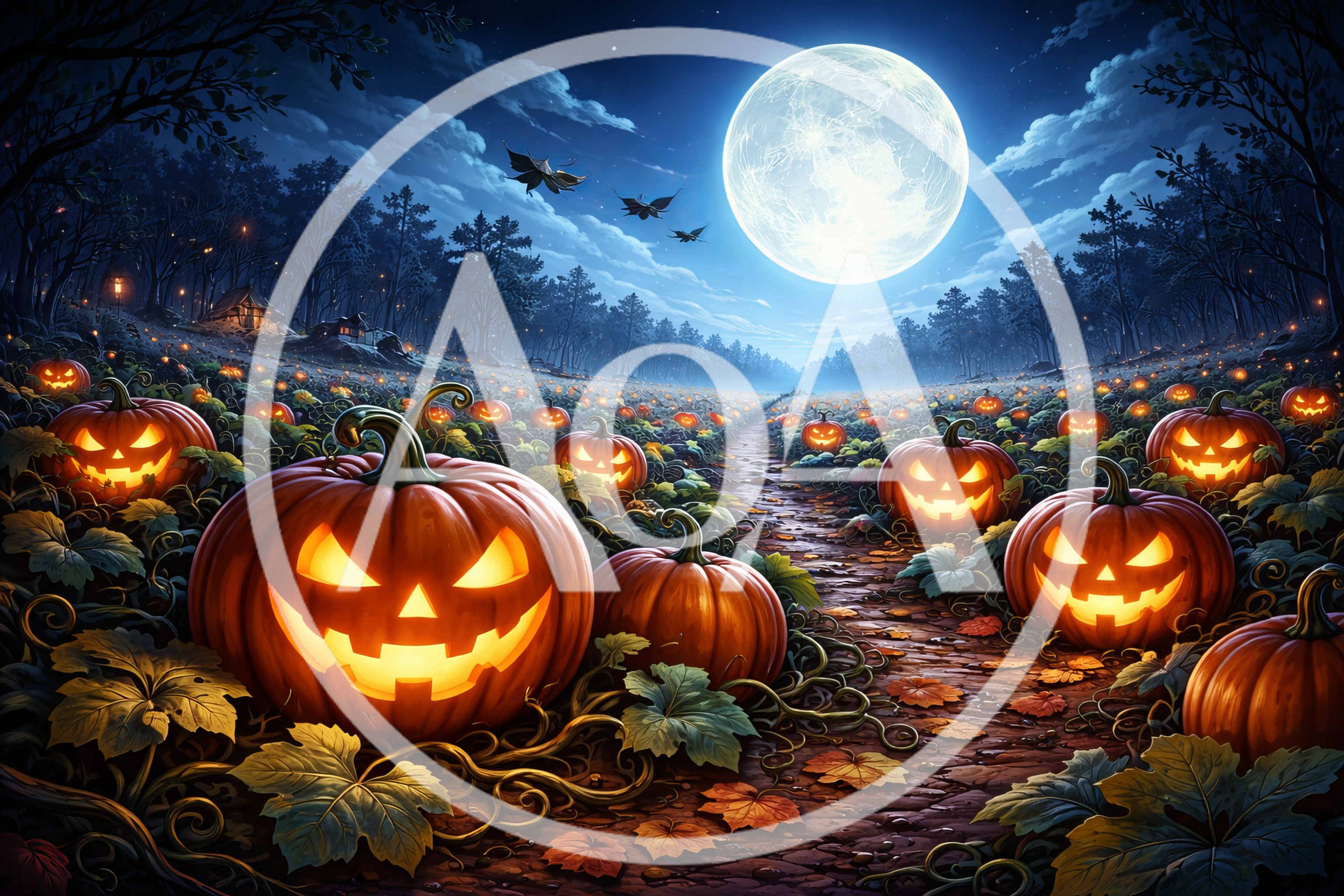 Glowing Jack O Lanterns In A Spooky Pumpkin Patch