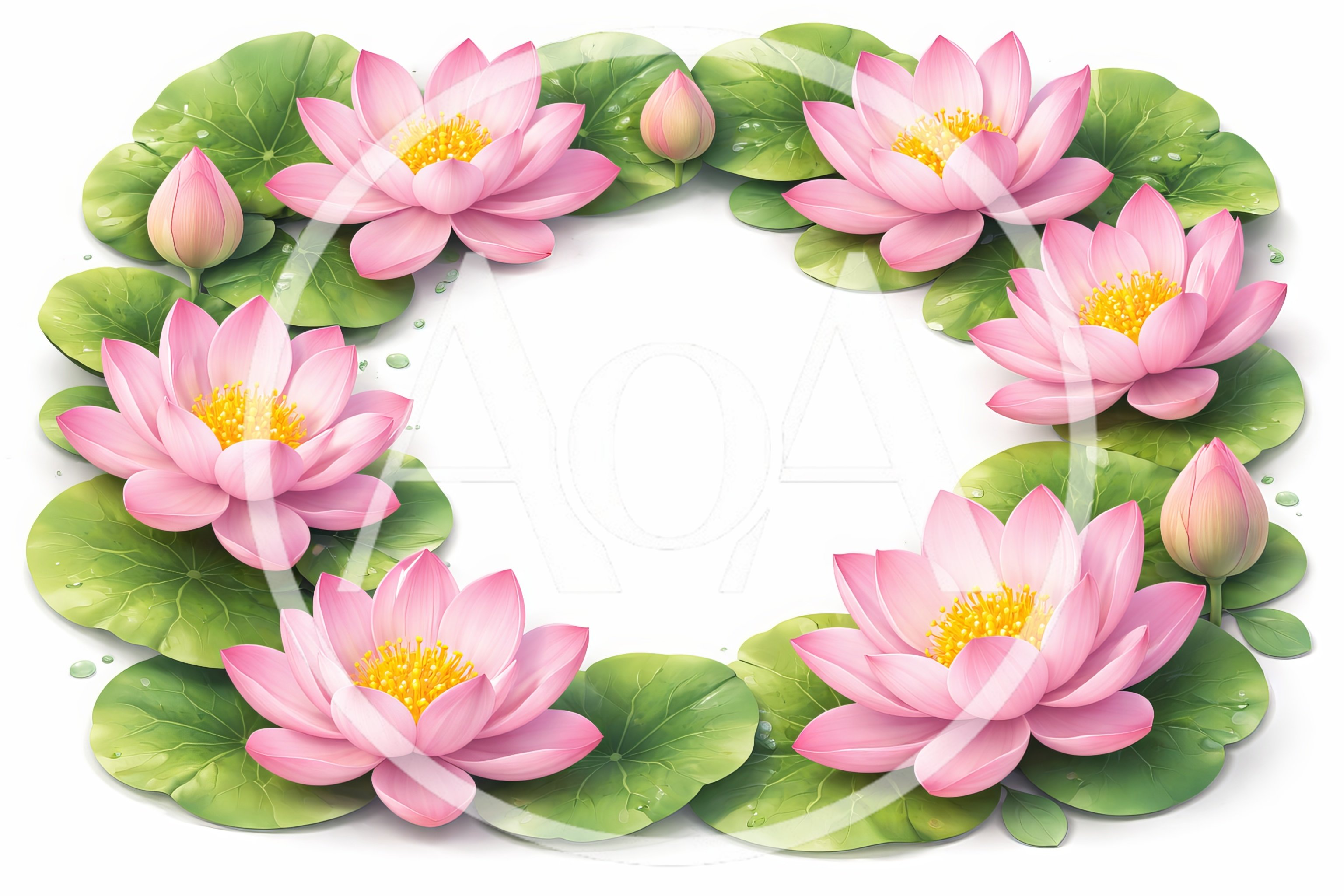 Pink Lotus Flowers And Green Lily Pads Frame