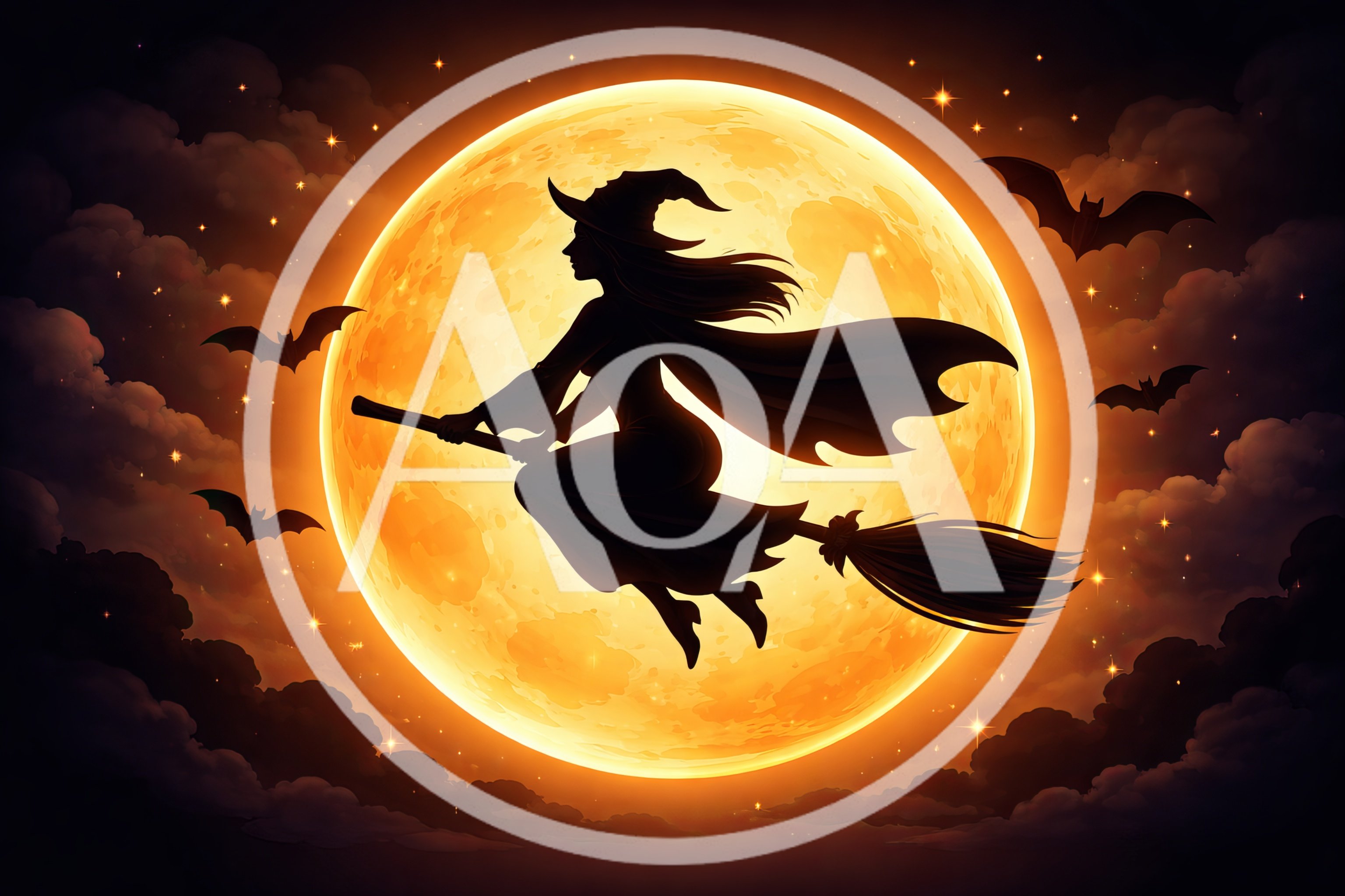 Silhouette Of A Witch Flying On A Broomstick