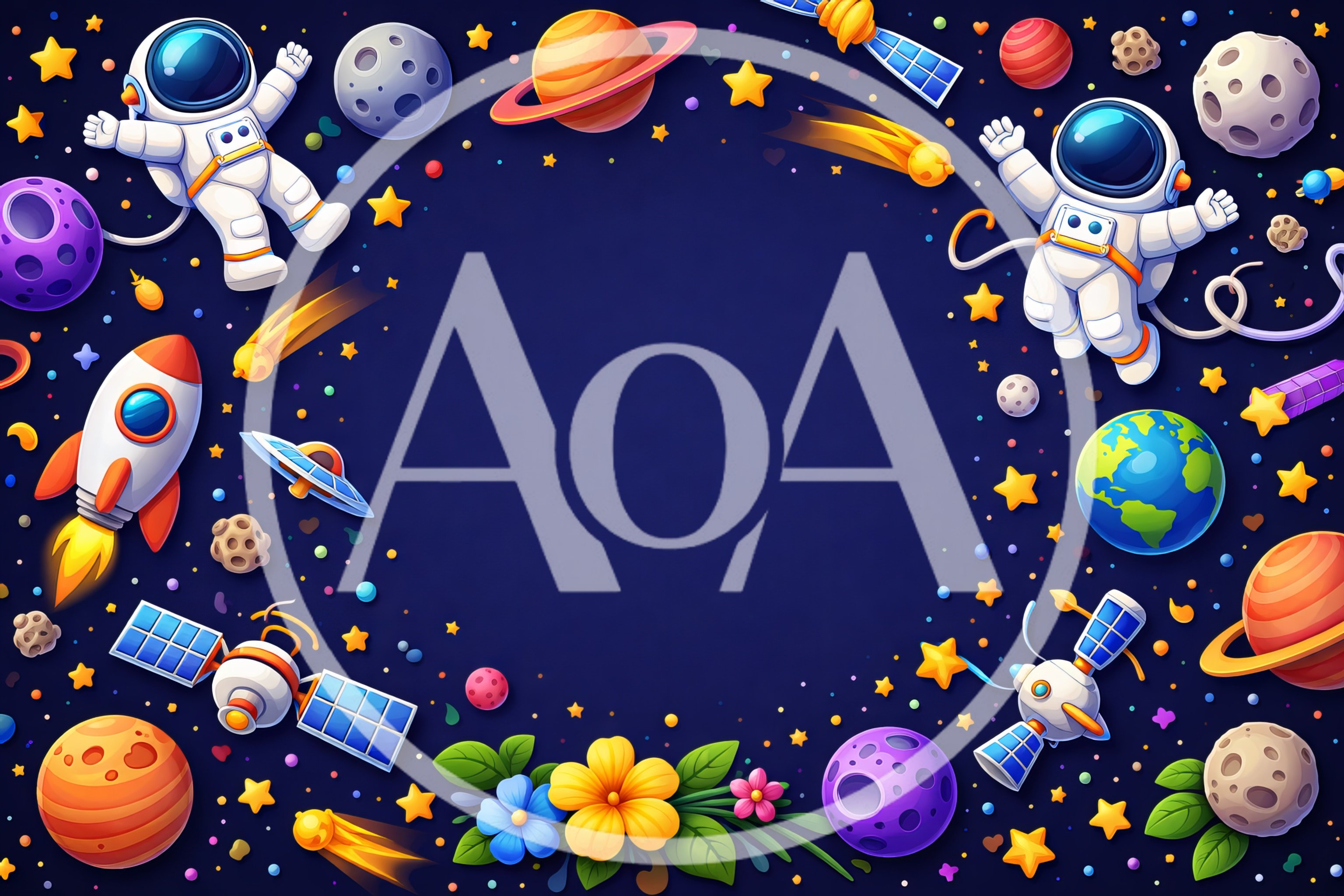 Cartoon Space Background With Astronauts And Planets