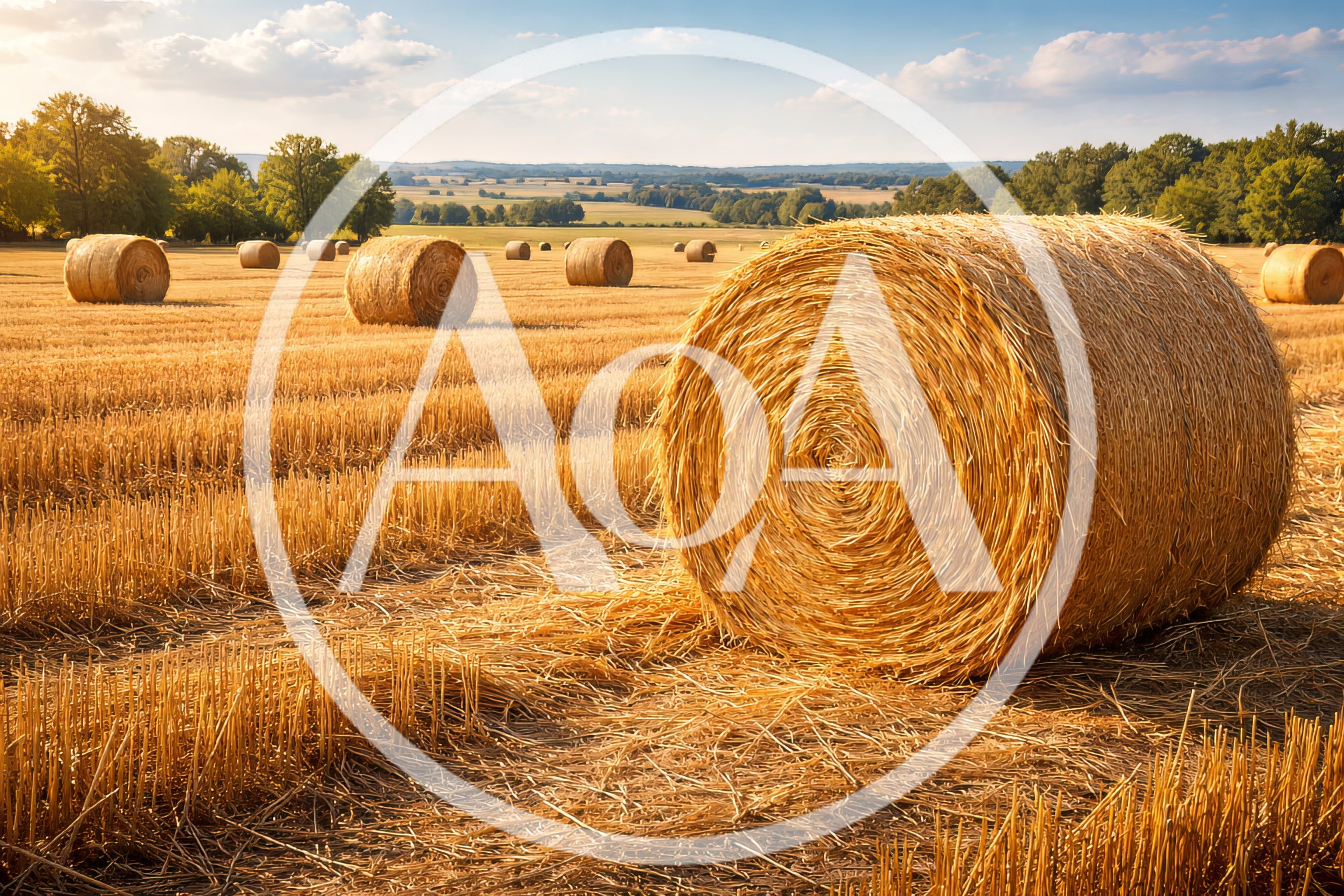 Golden Hay Bales In A Harvested Wheat Field