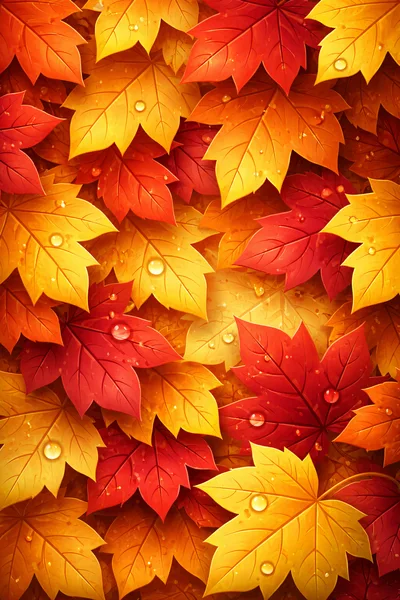 Vibrant Autumn Maple Leaves With Dew Drops