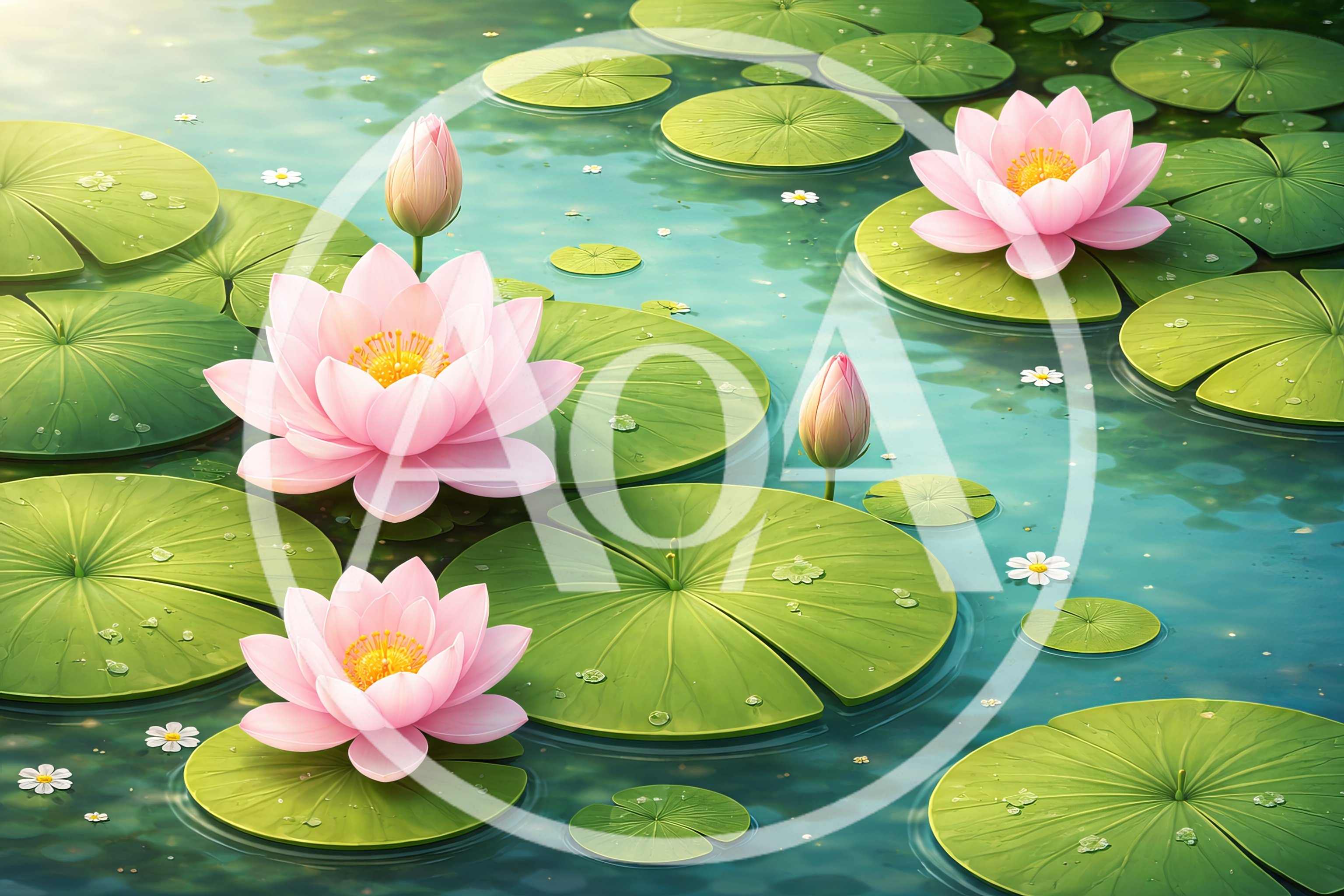 Pink Lotus Flowers Floating On A Calm Pond