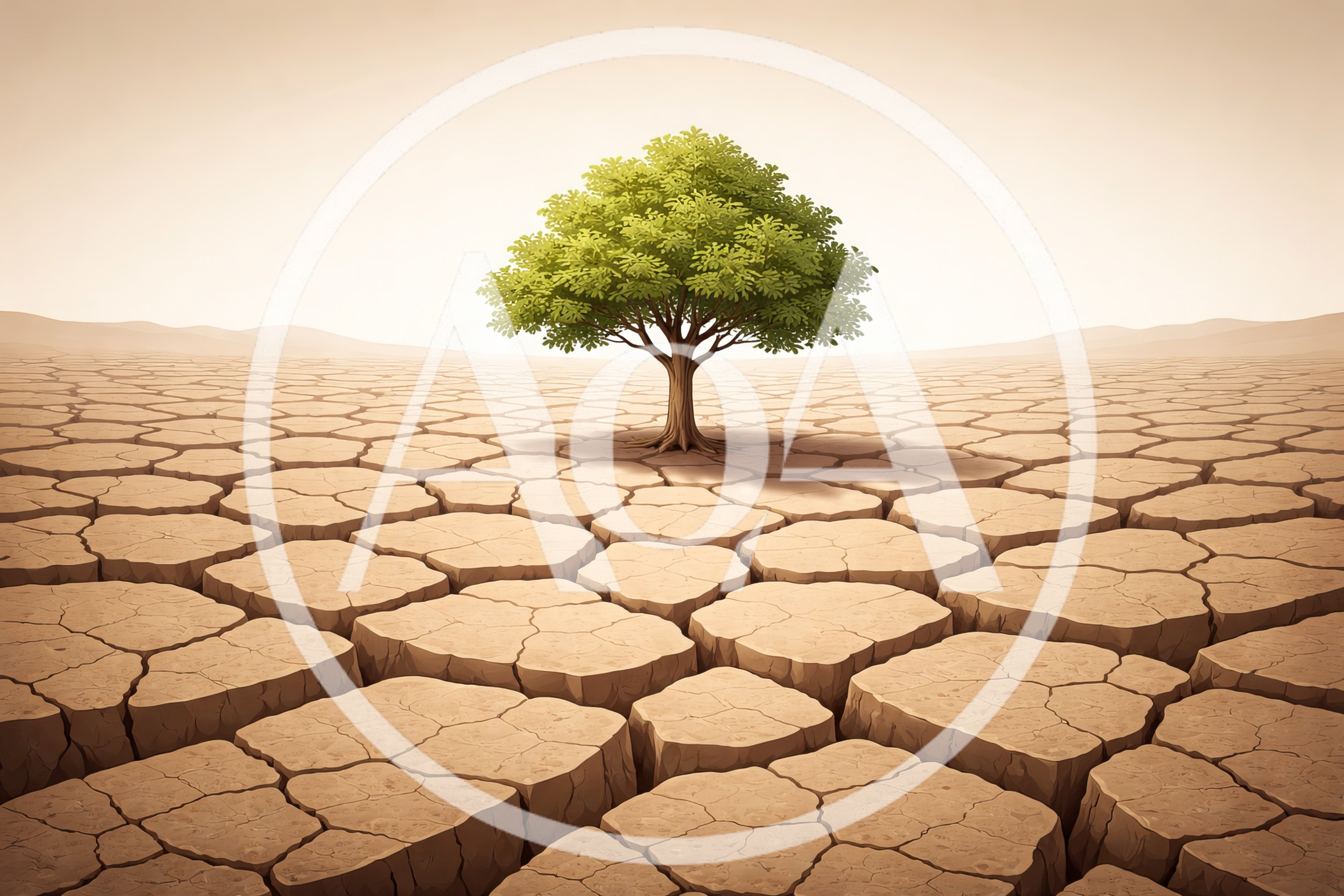 Solitary Green Tree Standing In A Cracked Desert Landscape