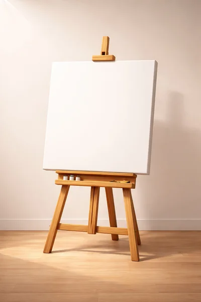 Blank Canvas On Wooden Easel In Bright Studio