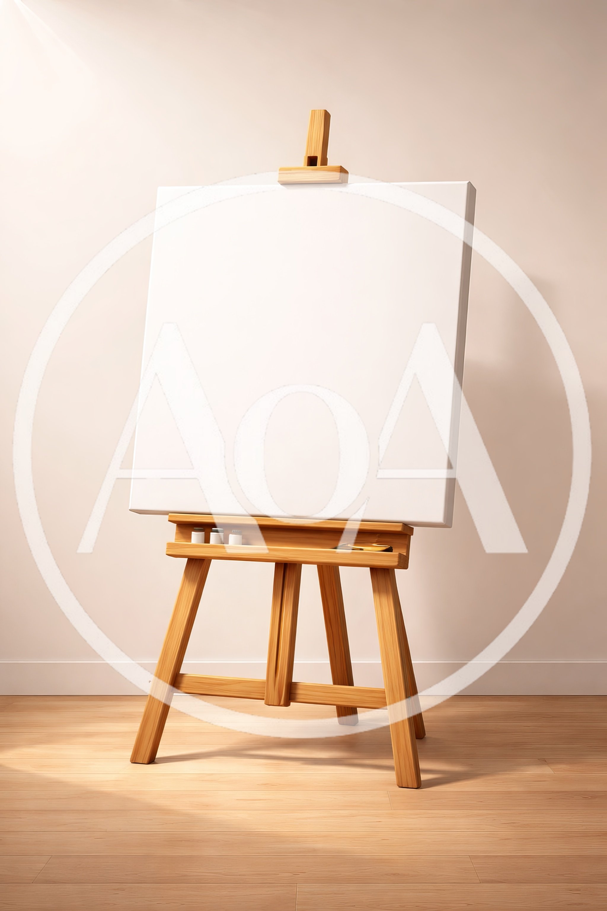 Blank Canvas On Wooden Easel In Bright Studio