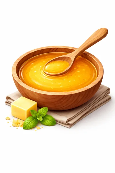 Wooden Bowl Of Honey With Butter And Mint