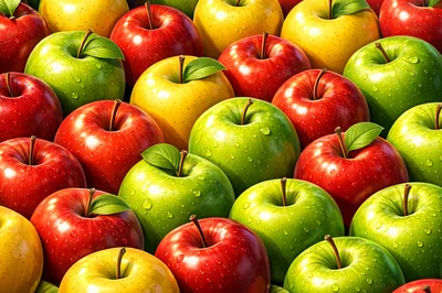 Fresh Assorted Apples With Water Droplets